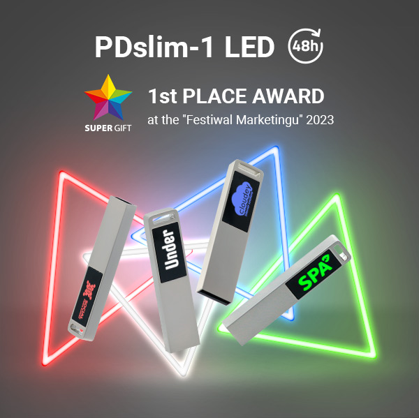 First place in the “Super Gift” competition for the PDslim-1 LED USB memory stick
